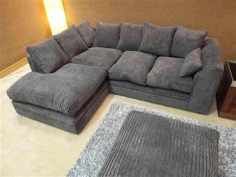 grey jumbo cord corner sofa.